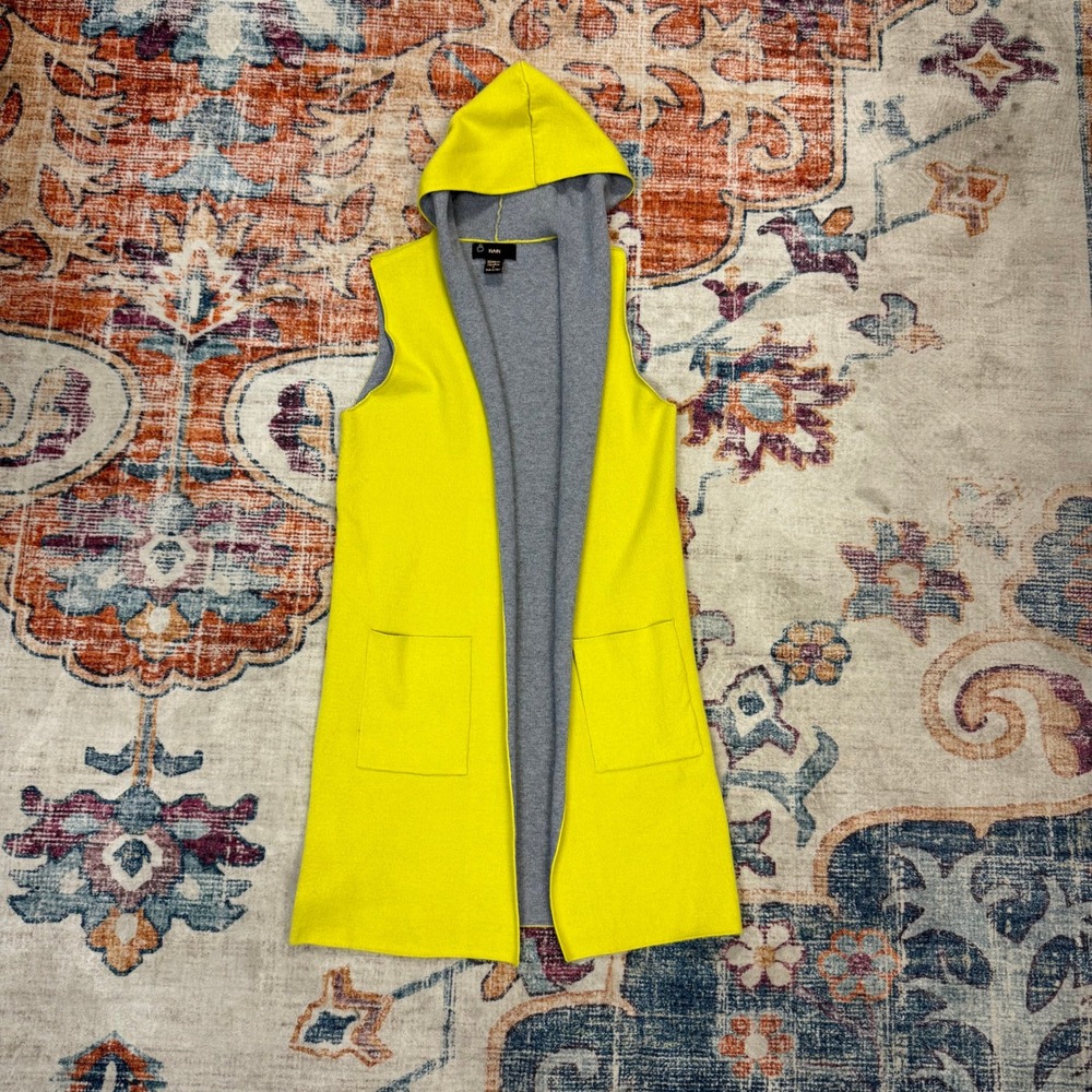 RAIN Yellow Hooded Sleeveless Long Vest Cardigan Women's‎